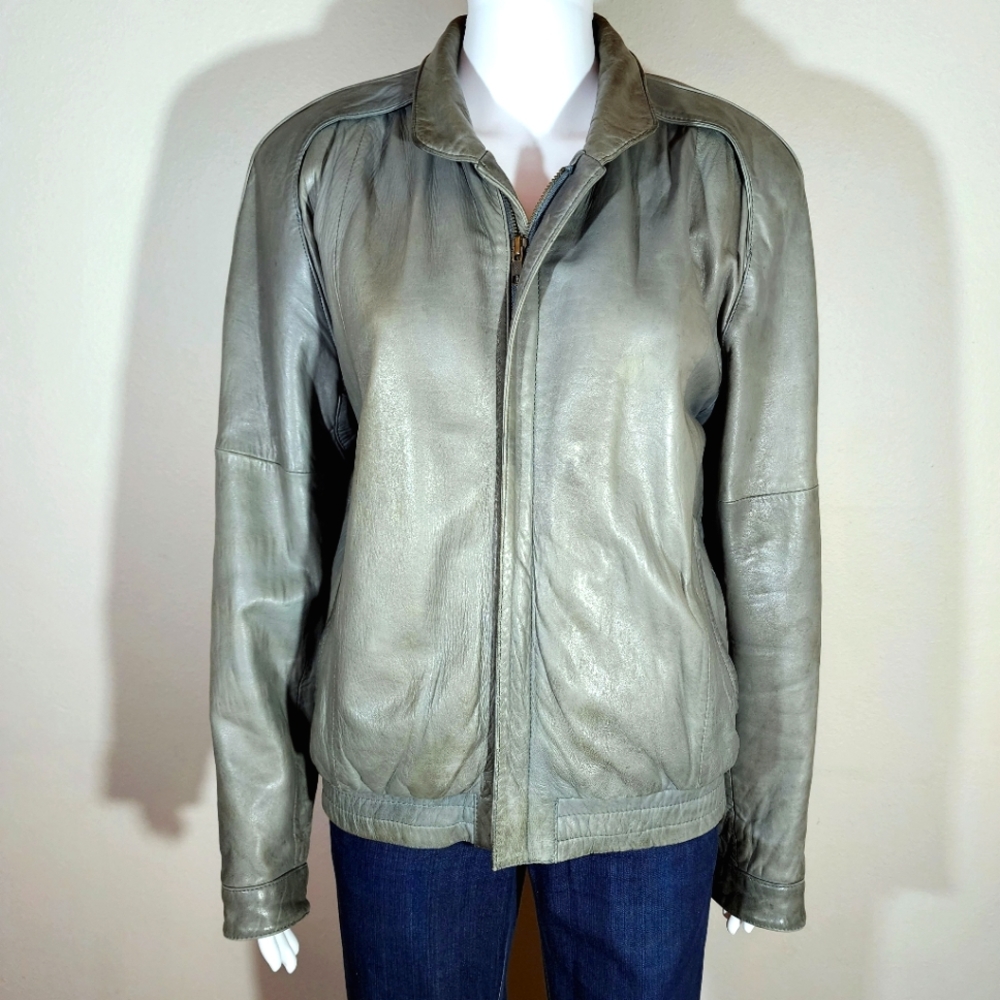 VTG 1970's SAXONY Sage Leather Zip Jacket